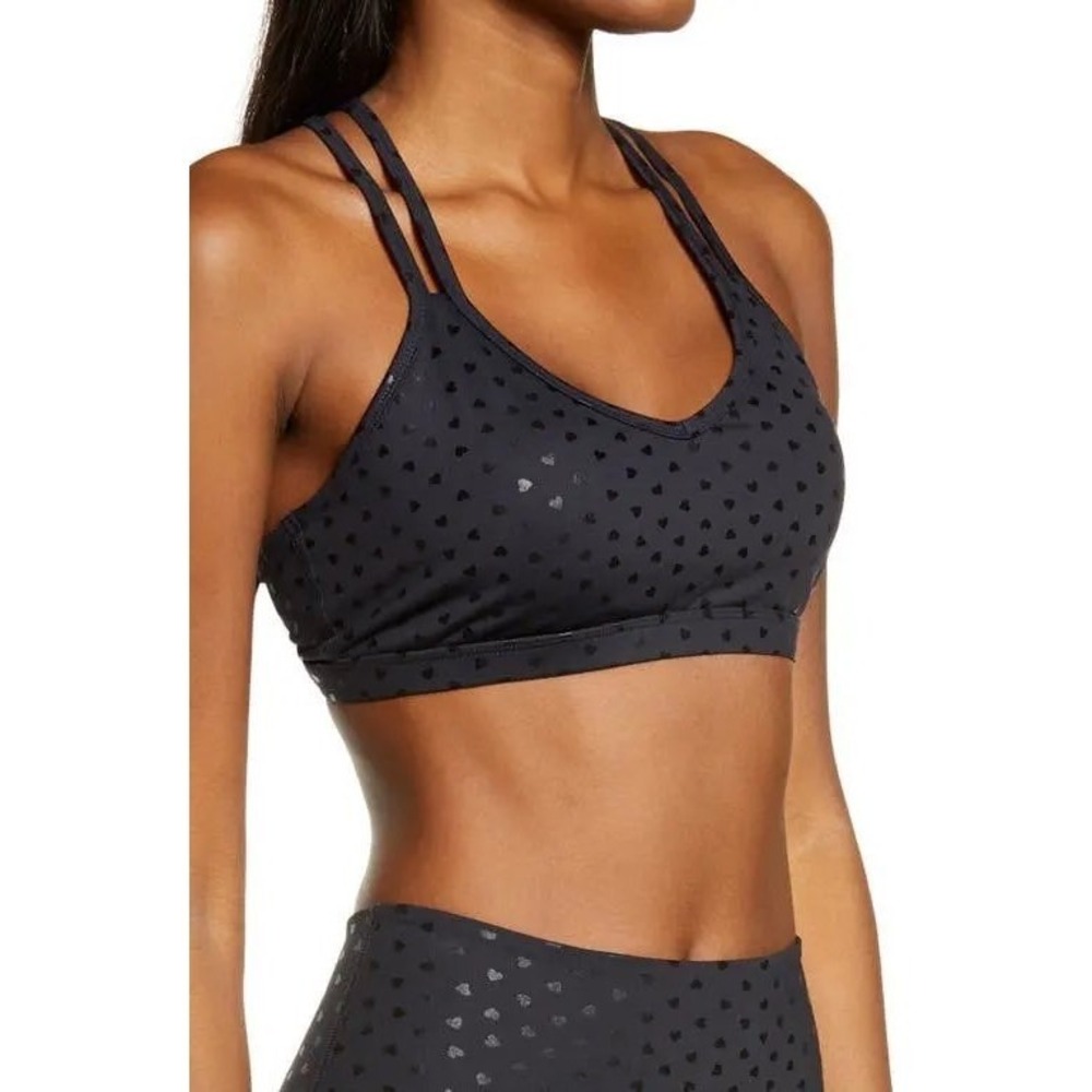 Beyond Yoga Hearts PowerShine Double Back Bra Large